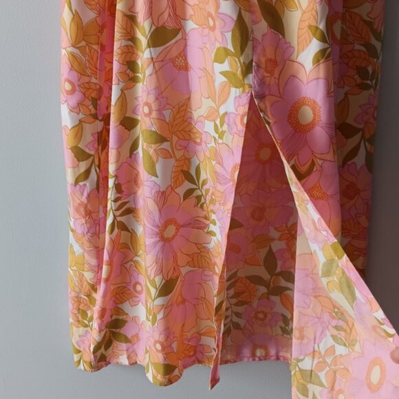 New Billabong Sundress Spaghetti Strap Bright Pink Floral Green Midi Medium - Picture 4 of 12